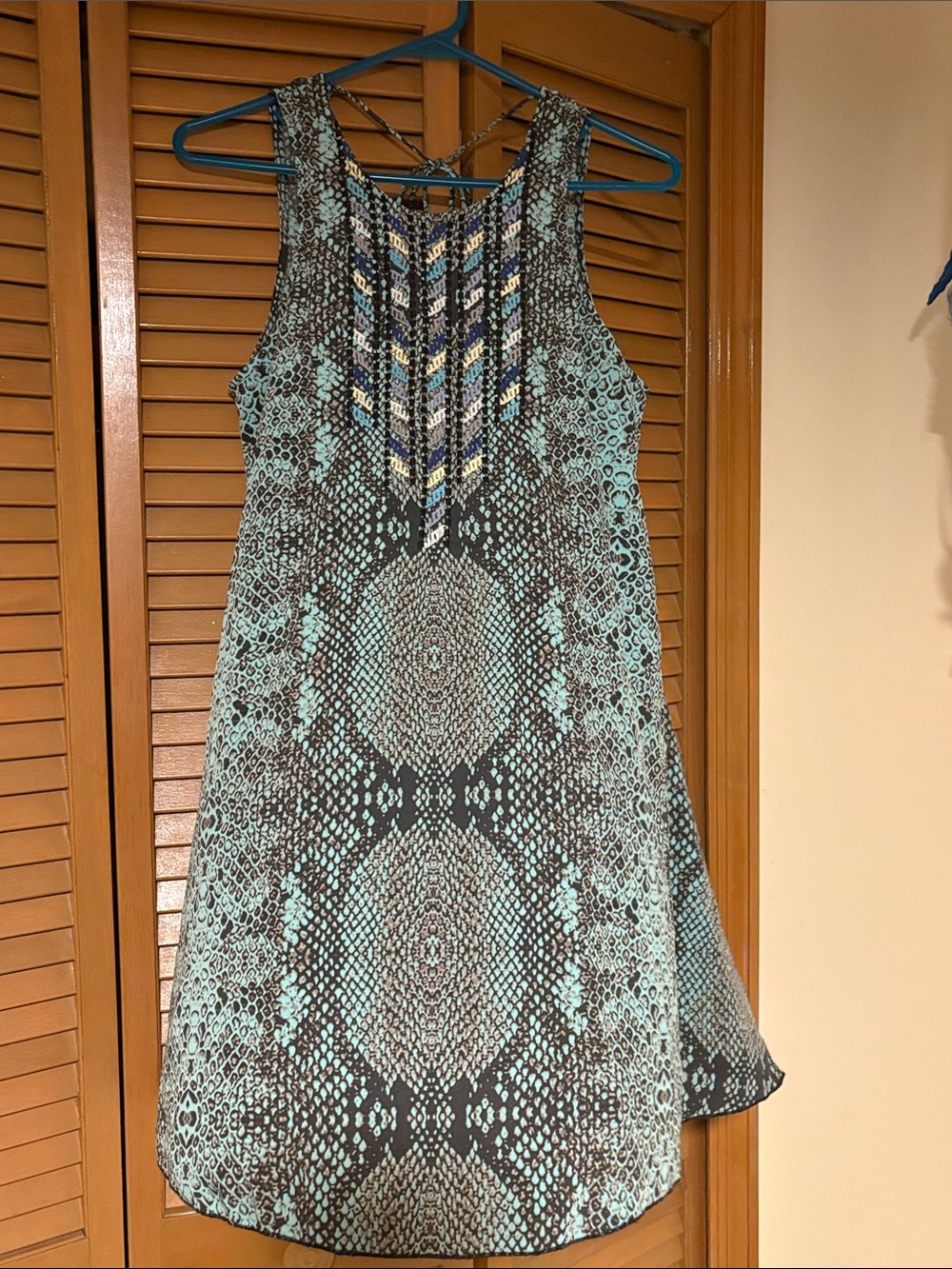 Sleeveless Aqua Snake-Print Swim Cover-Up Dress
